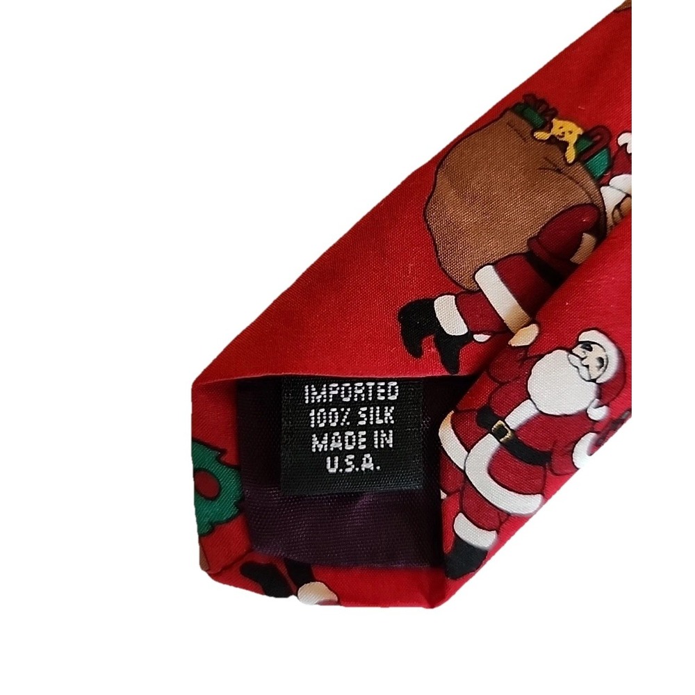 VTG Santa Print Neck Tie 100% Silk Christmas Fun Novelty Tie USA by John Henry - Picture 8 of 9